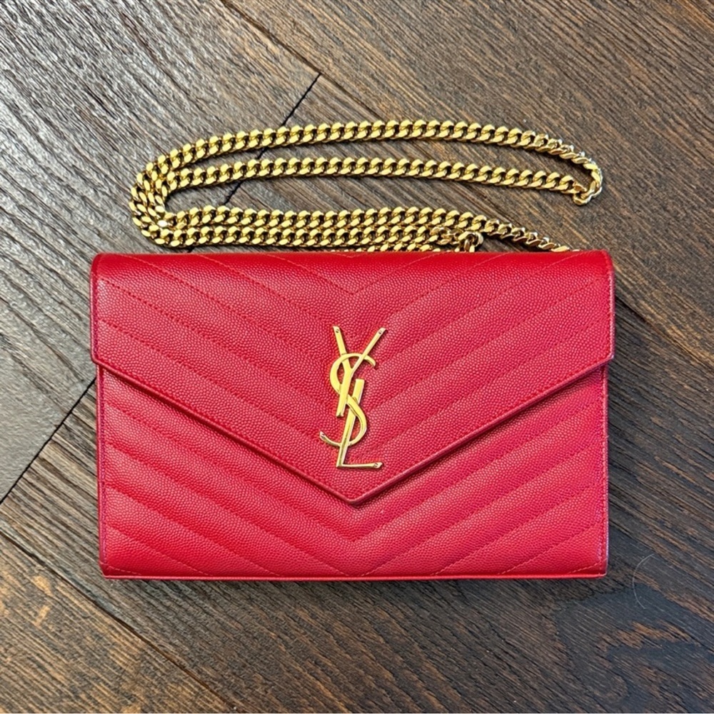 Yves Saint Laurent Red Chevron Leather Clutch